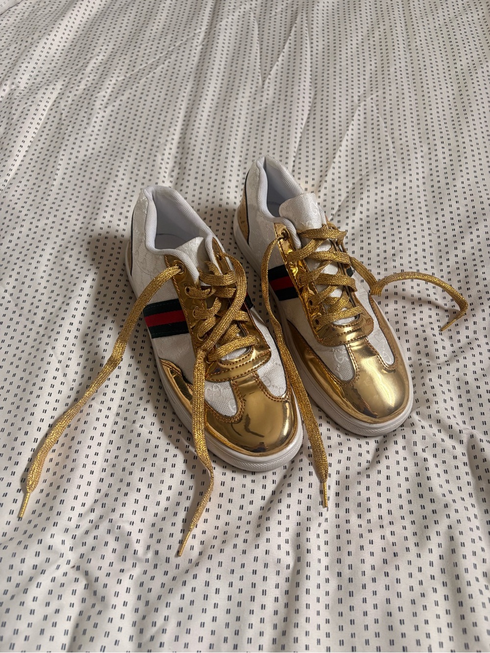 Women’s Metallic Gold and White Fashion Sneakers